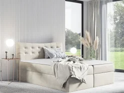 Lit continental Baltimore 157, Unique, Brun clair, Tissu, Disponible