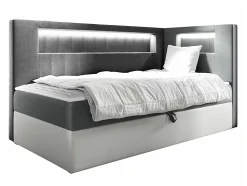 Lit continental Baltimore 172, Unique, Gris, Faux cuir, Disponible