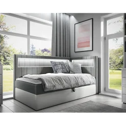 Lit continental Baltimore 172, Unique, Gris, Faux cuir, Disponible