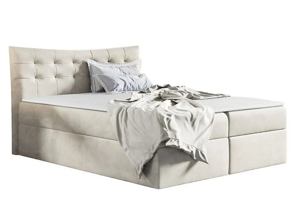 Lit continental Baltimore 157, Double, Brun clair, Tissu, Disponible