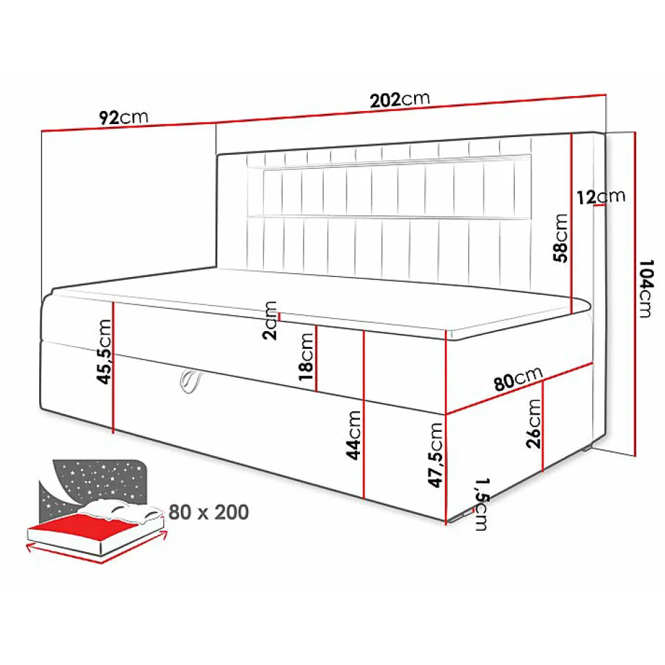 Lit continental Baltimore 168, Unique, Jaune, Faux cuir, Disponible