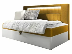 Lit continental Baltimore 168, Unique, Jaune, Faux cuir, Disponible