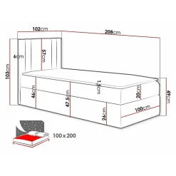 Lit continental Baltimore 179, Unique, Rouge, Tissu, Disponible
