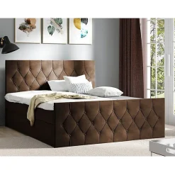 Lit continental Baltimore 161, Double, Marron, Tissu, Disponible