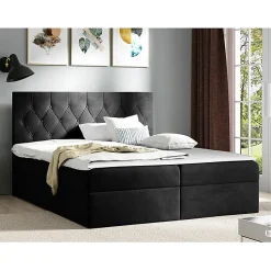 Lit continental Baltimore 159, Double, Noir, Tissu, Disponible