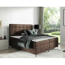 Lit continental Baltimore 185, Double, Marron, Tissu, Disponible