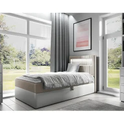 Lit continental Baltimore 169, Unique, Brun clair, Faux cuir