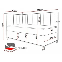 Lit continental Baltimore 164, Unique, Gris, Faux cuir, Disponible