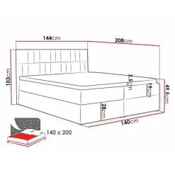 Lit continental Baltimore 143, Double, Rose, Tissu, Disponible