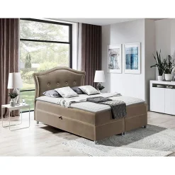 Lit continental Baltimore 135, Unique, Brun clair, Tissu, Disponible