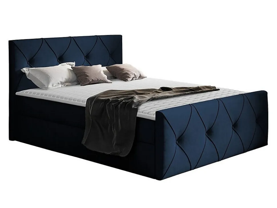Lit continental Baltimore 150, Double, Bleu, Tissu, Disponible