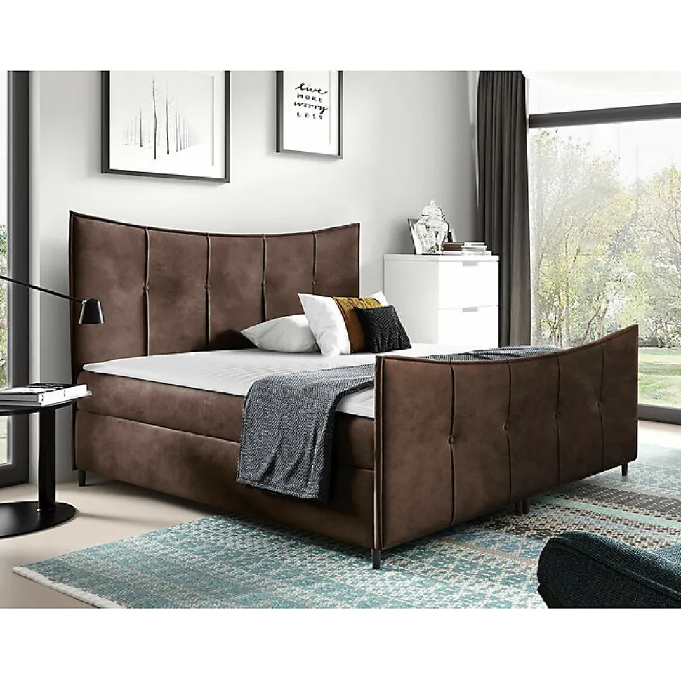 Lit continental Baltimore 177, Double, Marron, Tissu, Disponible