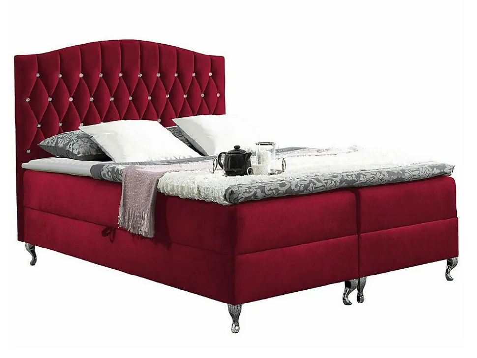 Lit continental Baltimore 142, Double, Rouge, Tissu, Disponible