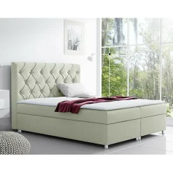 Lit continental Baltimore 112, Double, Brun clair, Tissu, Disponible