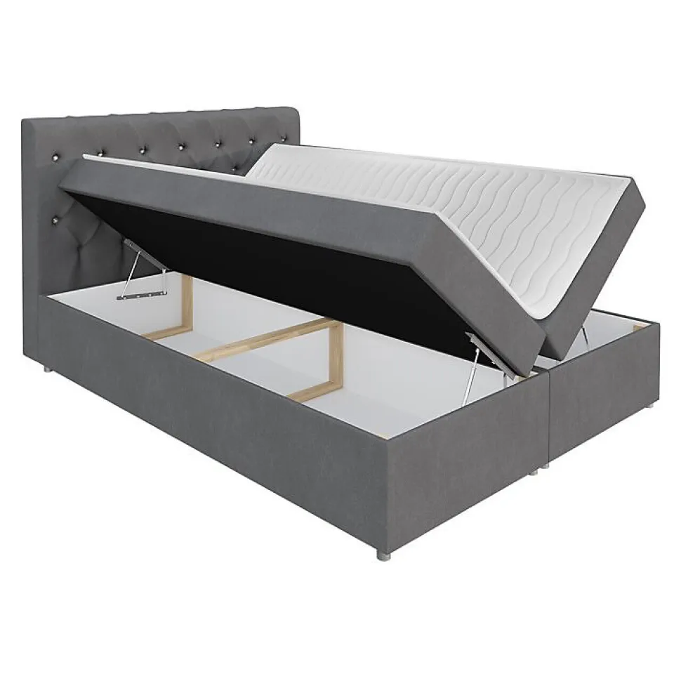 Lit continental Baltimore 112, Double, Brun clair, Tissu, Disponible