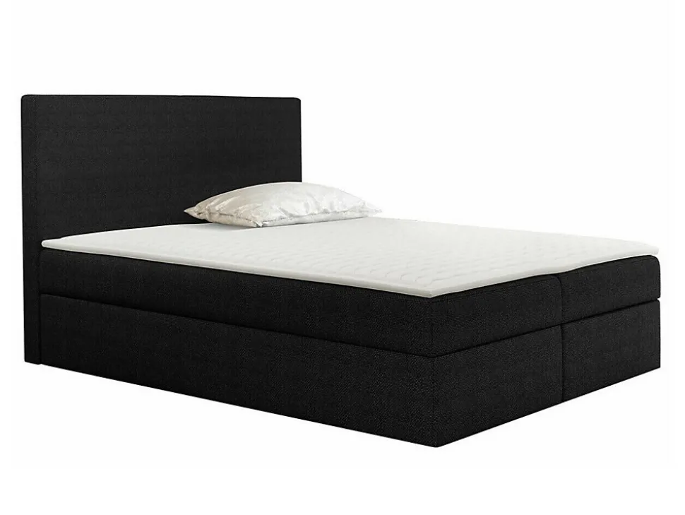 Lit continental Baltimore 163, Double, Noir, Tissu, Disponible