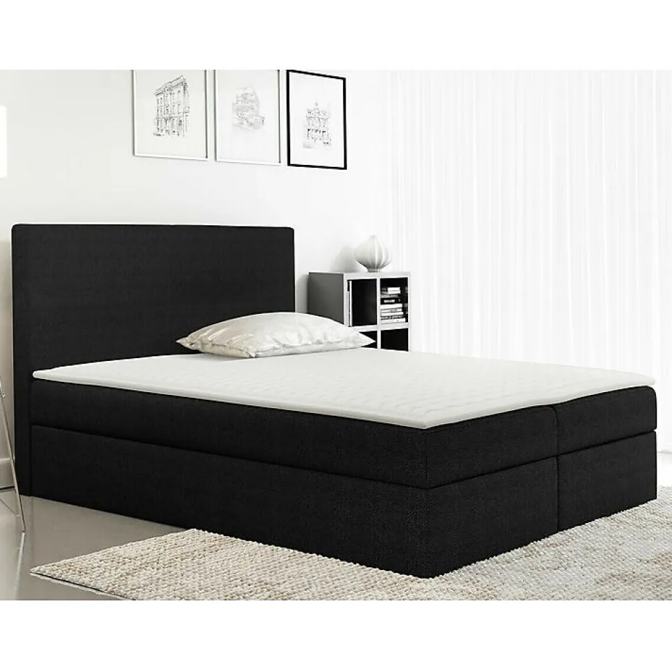 Lit continental Baltimore 163, Double, Noir, Tissu, Disponible