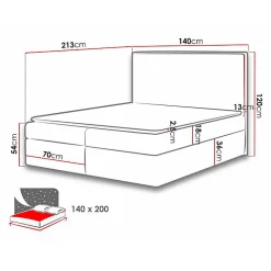 Lit continental Baltimore 163, Double, Noir, Tissu, Disponible