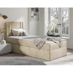 Lit continental Baltimore 179, Unique, Brun clair, Tissu, Disponible