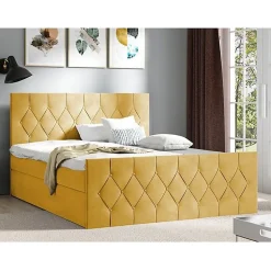 Lit continental Baltimore 161, Unique, Jaune, Tissu, Disponible