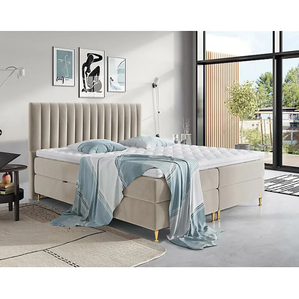 Lit continental ComfiDream 156, Double, Brun clair, Tissu, Disponible