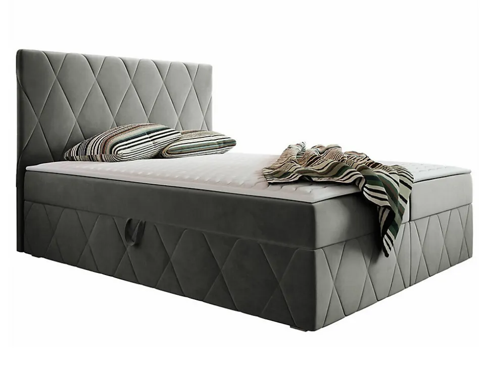 Lit continental Comfivo 225, Double, Gris, Tissu, Disponible