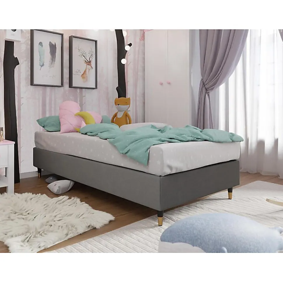 Lit continental Logan 108, Unique, Gris, Tissu, Disponible