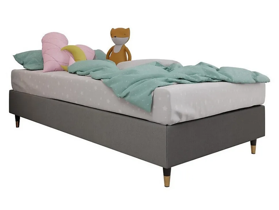 Lit continental Logan 108, Unique, Gris, Tissu, Disponible