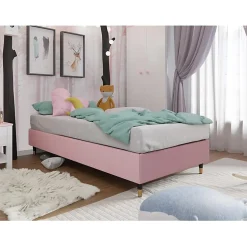 Lit continental Logan 108, Unique, Rose, Tissu, Disponible