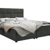 Lit continental Memphis 103, Double, Gris, Tissu, Disponible
