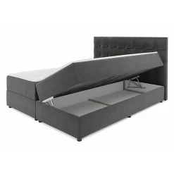 Lit continental Memphis 103, Double, Gris, Tissu, Disponible