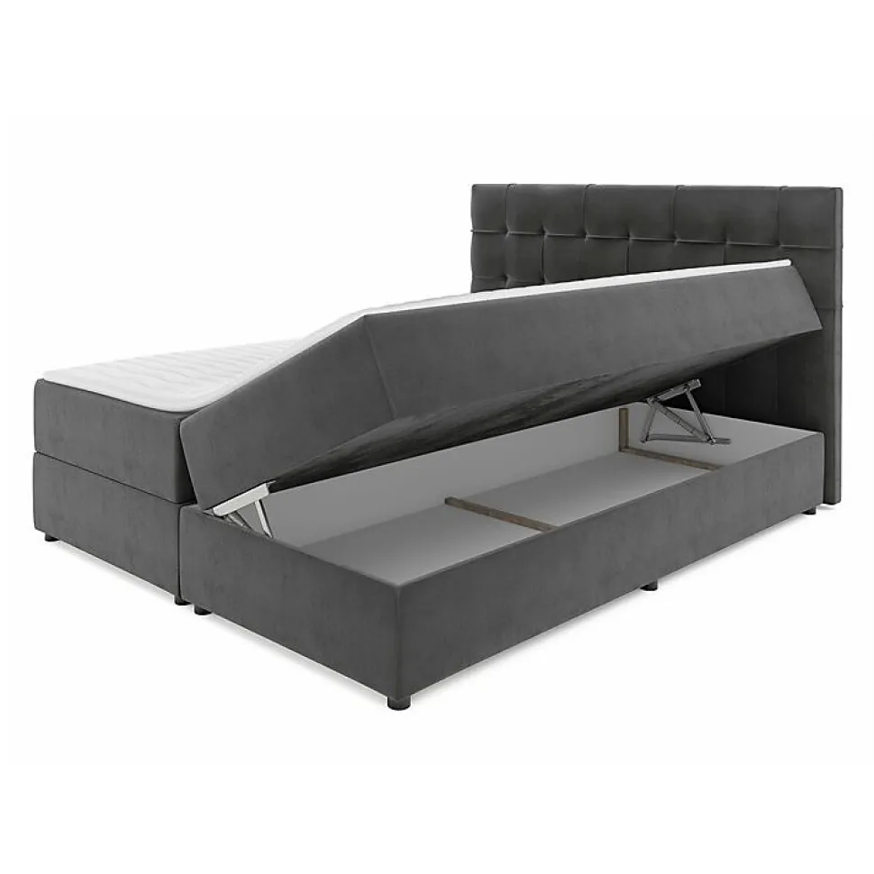 Lit continental Memphis 103, Double, Gris, Tissu, Disponible