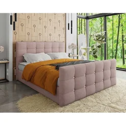 Lit continental Memphis 113, Double, Rose, Tissu, Disponible