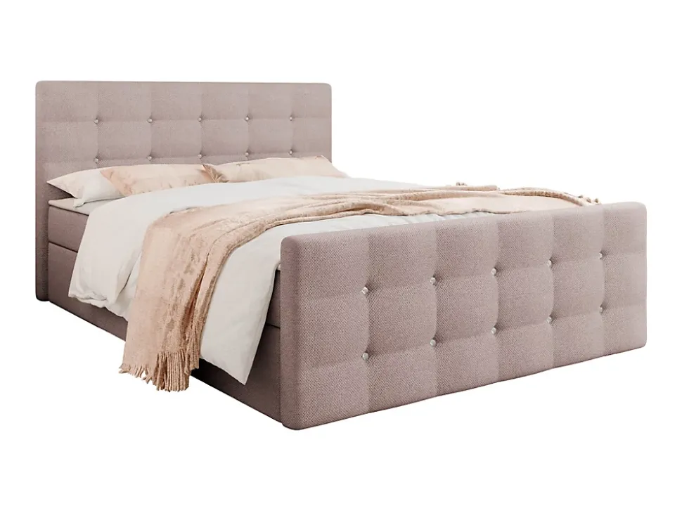Lit continental Memphis 113, Double, Rose, Tissu, Disponible