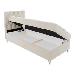 Lit continental Memphis 142, Unique, Brun clair, Tissu, Disponible