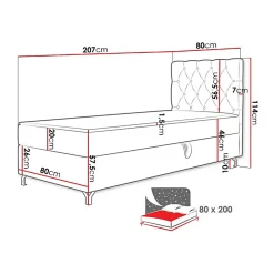 Lit continental Memphis 142, Unique, Brun clair, Tissu, Disponible