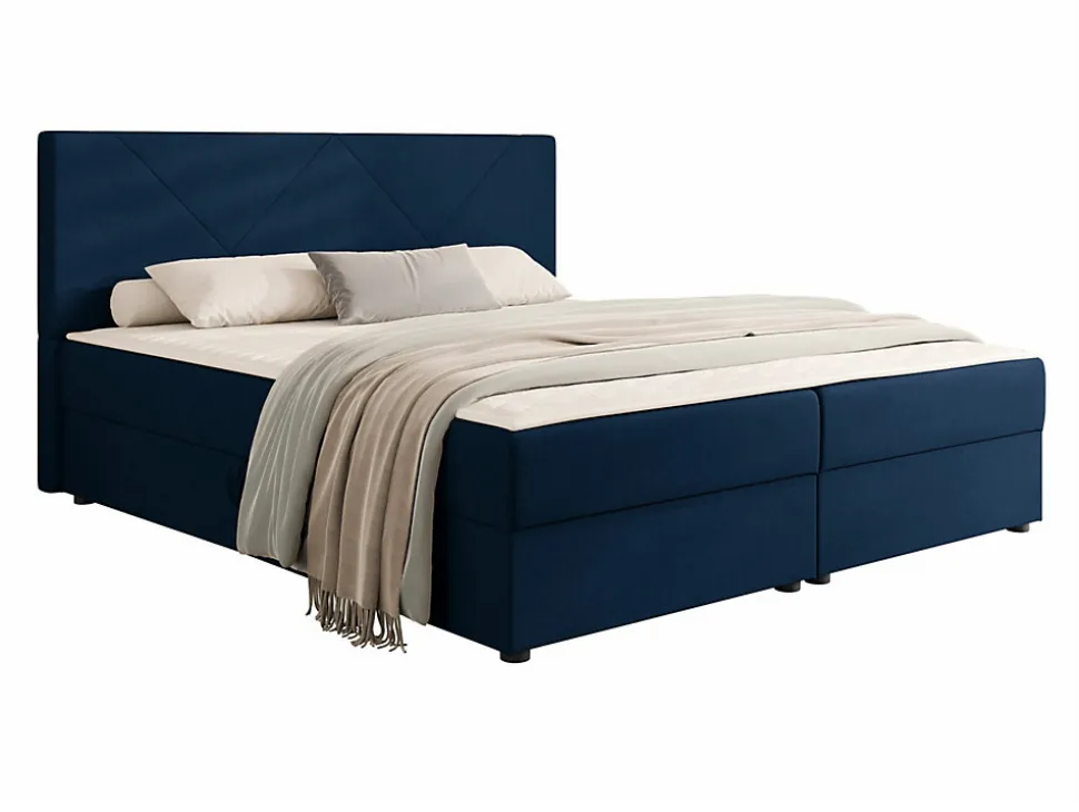 Lit continental Memphis 117, Double, Bleu, Tissu, Disponible
