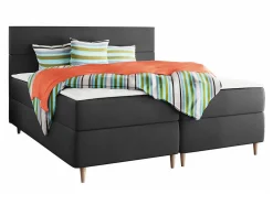 Lit continental Memphis 135, Double, Gris, Tissu, Disponible