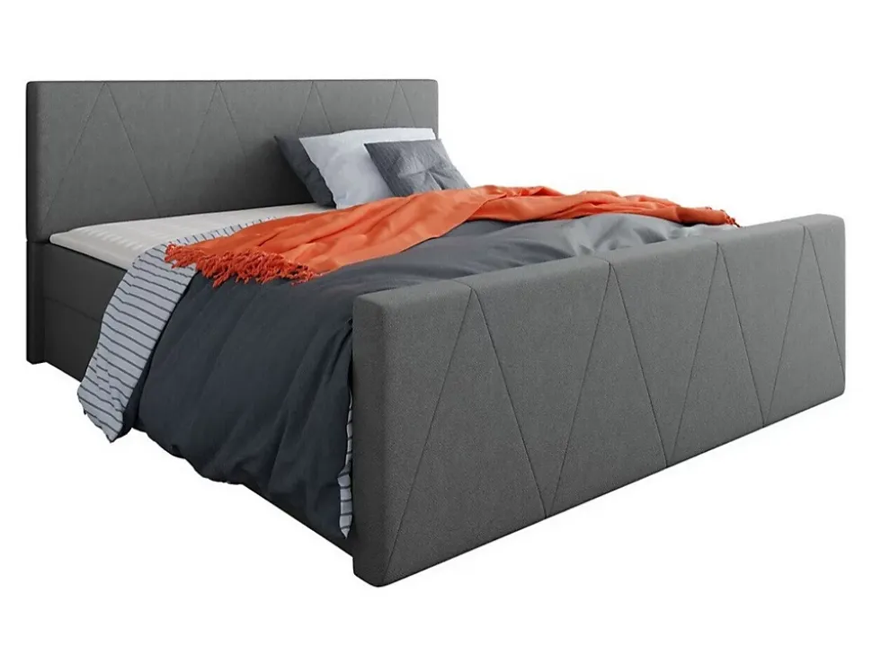 Lit continental Memphis 119, Double, Gris, Tissu, Disponible