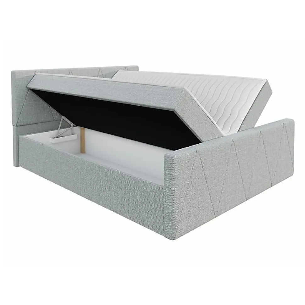 Lit continental Memphis 119, Double, Gris, Tissu, Disponible