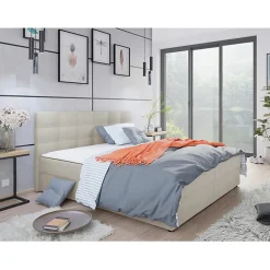 Lit continental Memphis 115, Double, Brun clair, Tissu, Disponible