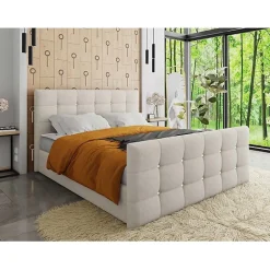 Lit continental Memphis 113, Double, Brun clair, Tissu, Disponible