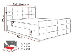 Lit continental Memphis 113, Double, Brun clair, Tissu, Disponible