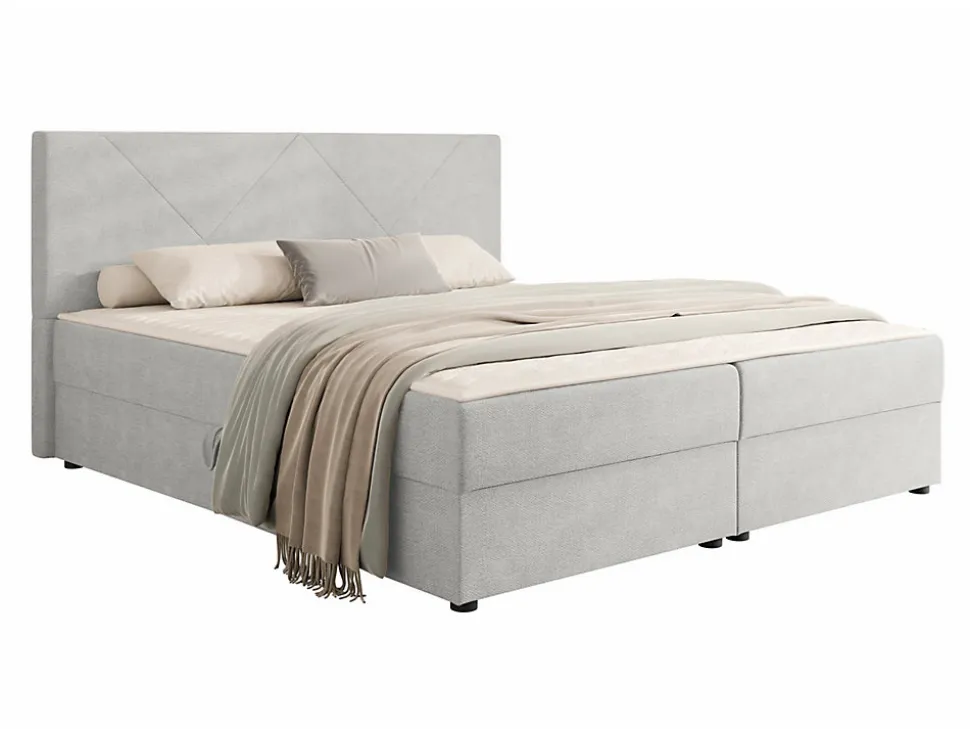 Lit continental Memphis 117, Double, Gris, Tissu, Disponible