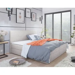 Lit continental Memphis 117, Double, Gris, Tissu, Disponible