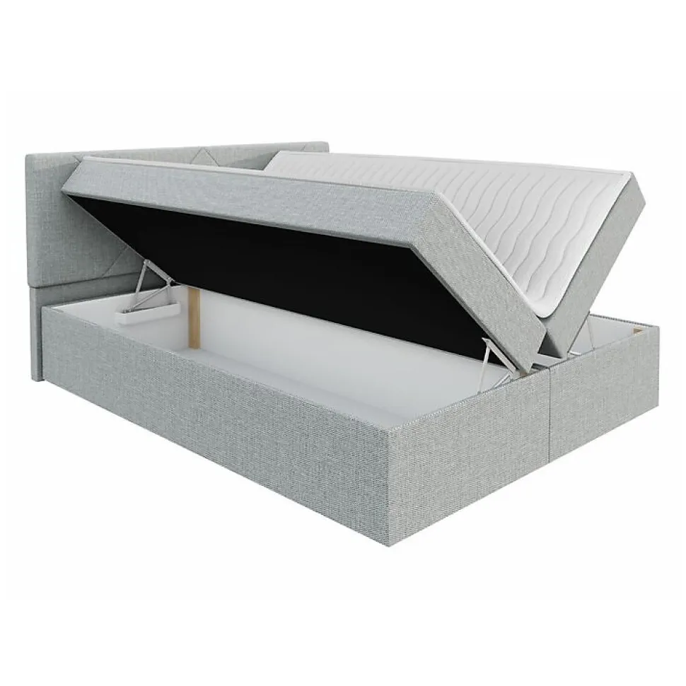 Lit continental Memphis 117, Double, Gris, Tissu, Disponible