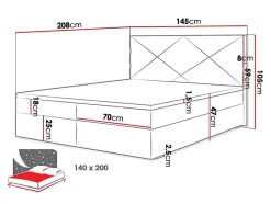 Lit continental Memphis 117, Double, Gris, Tissu, Disponible