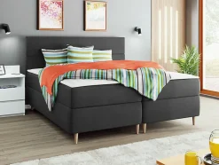 Lit continental Memphis 135, Double, Gris, Tissu, Disponible