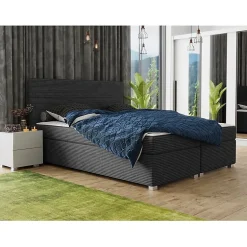 Lit continental Memphis 137, Double, Gris, Tissu, Disponible