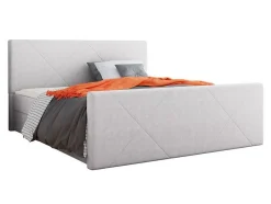 Lit continental Memphis 120, Double, Gris, Tissu, Disponible